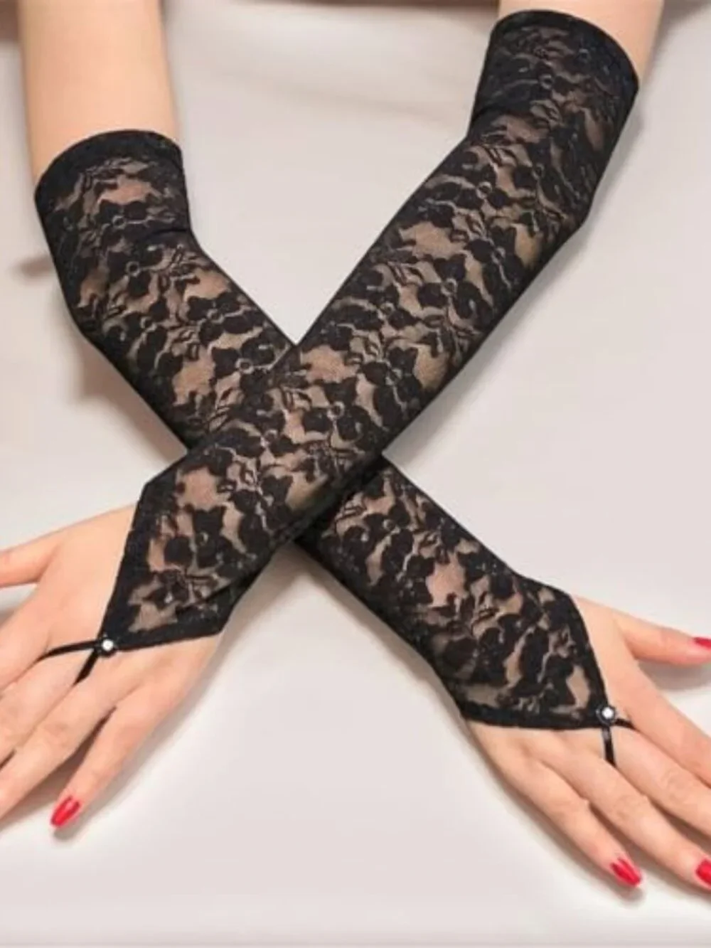Sheer Lace Fingerless Gloves Women Goth Bridal Y2K Opera Length Arm Warmers